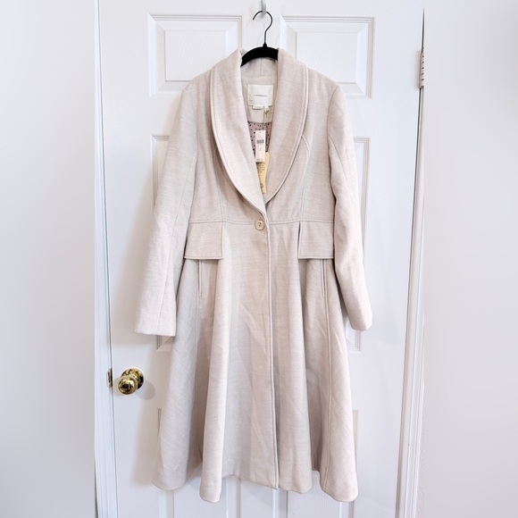 *NWT* Anthropologie Evaline Textured Cream/Tan Knee-Length Coat - Women’s 8 - Picture 3 of 9